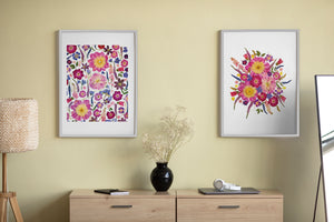 Pressed flower large botanical print - 16" x 20"  Nature's Mosaic - Pink Peony