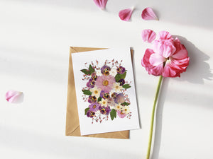 Purple Pansy - Pressed flower collection greeting card