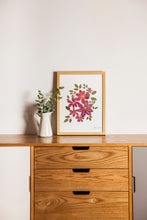 Load image into Gallery viewer, Botanical print, Pressed flowers herbarium specimen dried flower art, pressed botanical art 8.5&quot; x 11&quot; UNFRAMED PRINT Pink Clematis