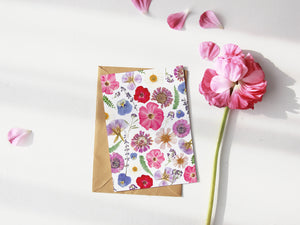 July Blooms - Pressed flower collection greeting card