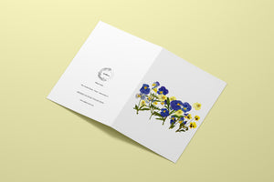 Blue/Yellow Pansy Viola  - Pressed flower collection card