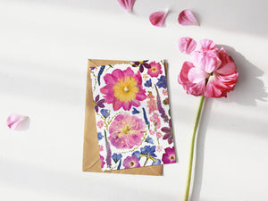 Pink Peony - Pressed flower collection greeting card