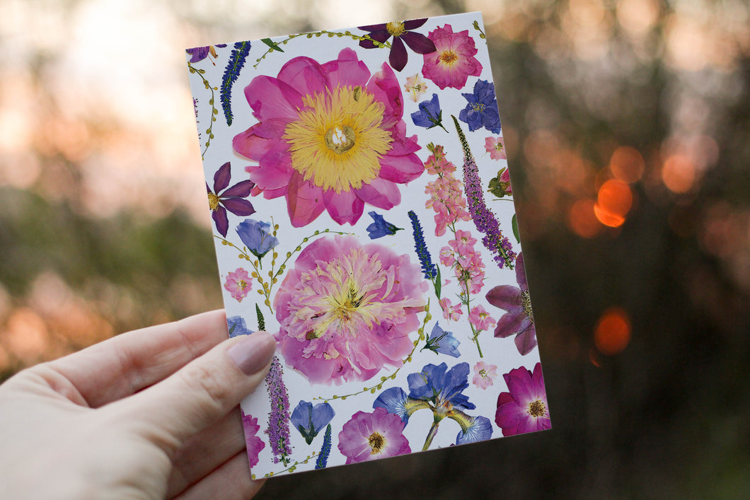 Pink Peony - Pressed flower collection greeting card