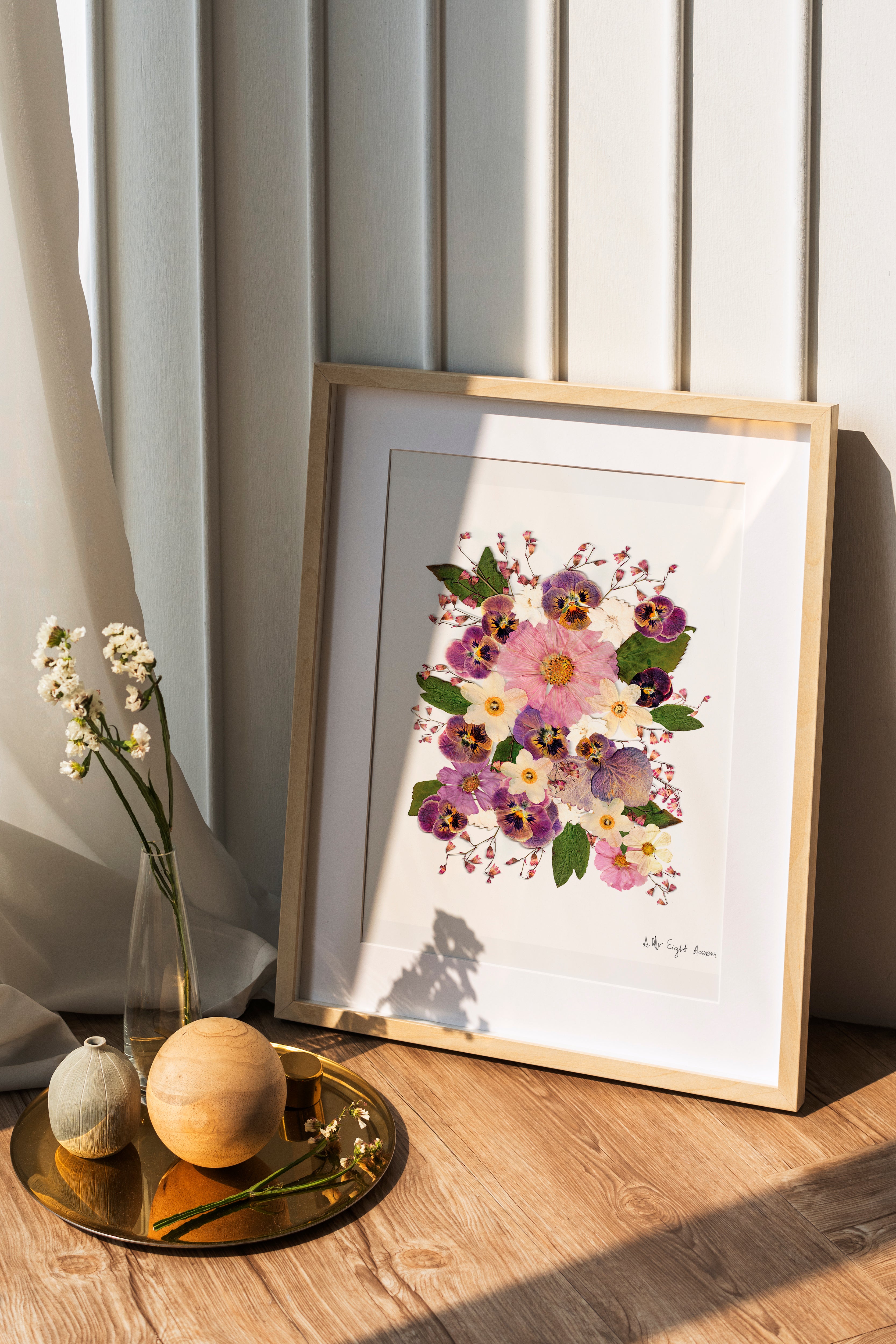 Botanical print, Pressed flowers herbarium specimen dried flower art, pressed botanical art 8.5" x 11" UNFRAMED PRINT Purple Violet