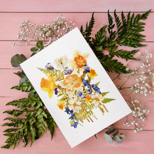 Yellow Spring Daffodils - Pressed flower collection card