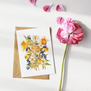 Yellow Spring Daffodils - Pressed flower collection card