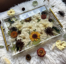 Load image into Gallery viewer, Custom Floral Charcuterie Board / Coffee Table Tray with Preserved Flowers