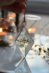 Pressed Flowers Glass Ornament - Queen Anne's Lace, Bevel suncatcher