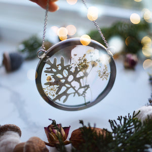 Pressed Flora Glass Ornament - White Christmas