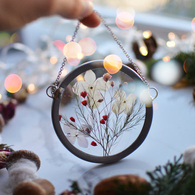 Pressed Flora Glass Ornament - Merry & Bright