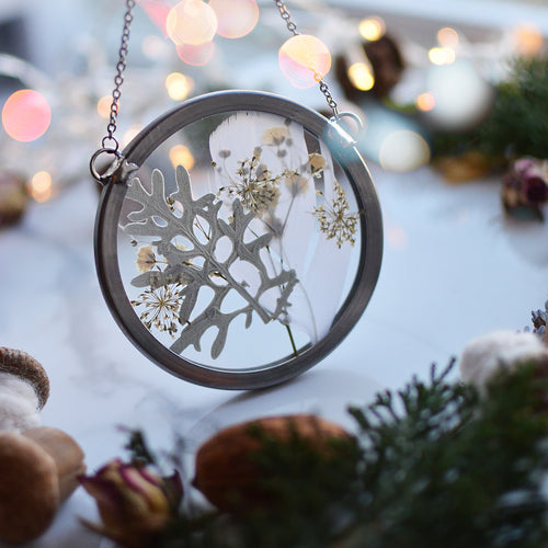 Pressed Flora Glass Ornament - White Christmas