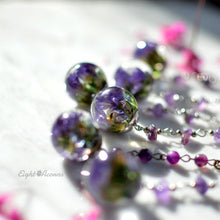 Load image into Gallery viewer, purple statice limonium necklace with amethyst 