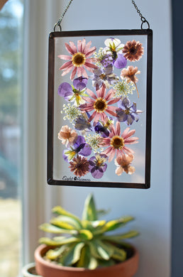 Vintage Pressed Flower Glass Frame Vintage Pressed Flowers Vintage Wall  Hanging Decor Retro Glass Frame Purple & Yellow 