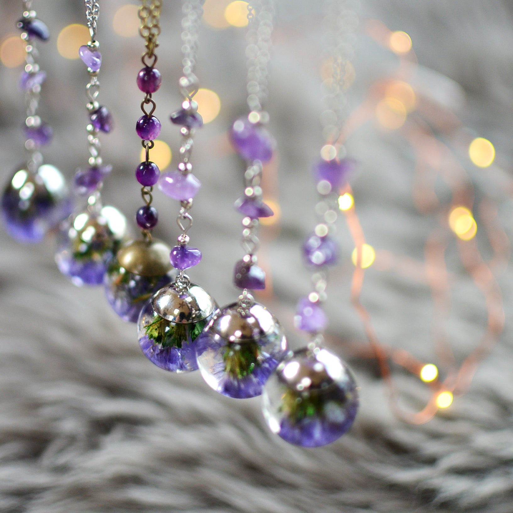 Large sphere floral necklace - Purple Sea Lavender – Eight Acorns