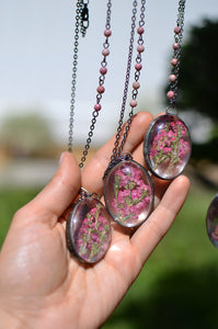(Wholesale) of Pink heather flower glass pendant