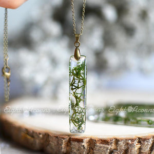 (Wholesale) Moss necklace, rectangle pendant, 18" silver