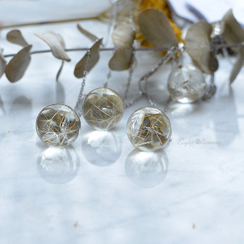 Dandelion seeds, small 2 cm sphere necklace