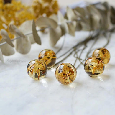 Real Marigold flower sphere necklace 2 cm