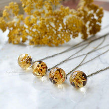 Load image into Gallery viewer, Real Marigold flower sphere necklace 2 cm