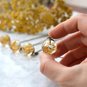 Real Marigold flower sphere necklace 2 cm