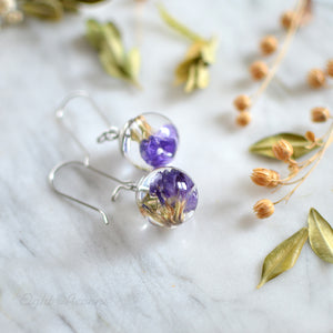 Purple limonium sphere earrings