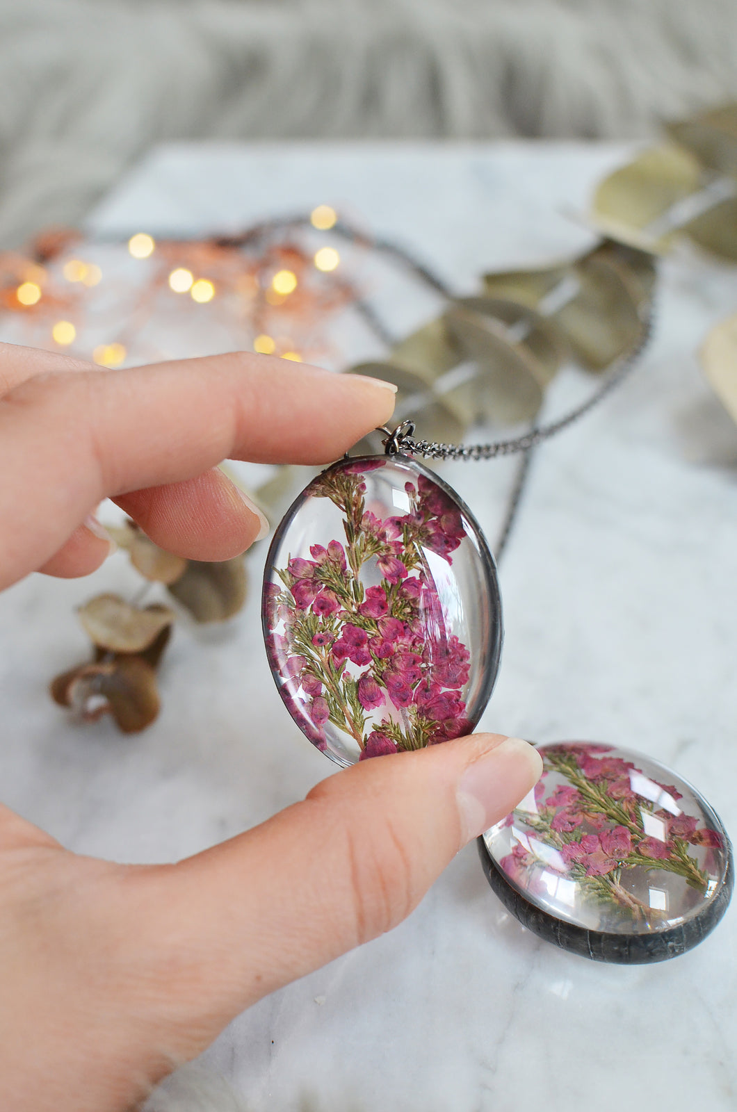(Wholesale) of Pink heather flower glass pendant