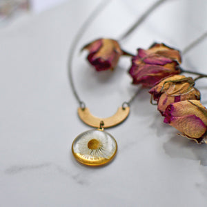 Real Pressed Daisy brass necklace