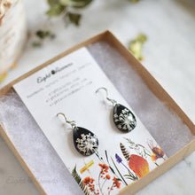 Load image into Gallery viewer, Pressed Queen Anne&#39;s Lace teardrop earrings