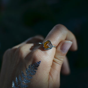 Raw Yellow Citrine silver ring
