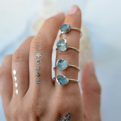 Raw blue Aquamarine silver ring