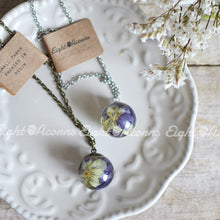 Load image into Gallery viewer, Real flower necklace, pansy viola resin jewelry - pressed flower jewelry