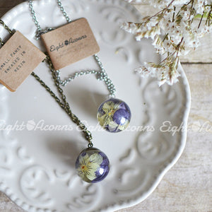 Real flower necklace, pansy viola resin jewelry - pressed flower jewelry