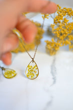 Load image into Gallery viewer, Yellow Queen Anne&#39;s Lace Teardrop Brass Pendant