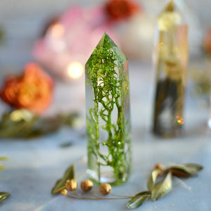 Moss decor, Natural crystal point, Faux clear quartz crystal, Moss terrarium
