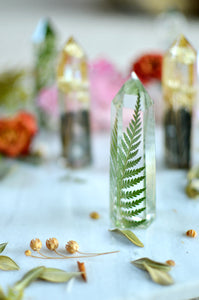 Fern leaf natural crystal point, Faux clear quartz crystal