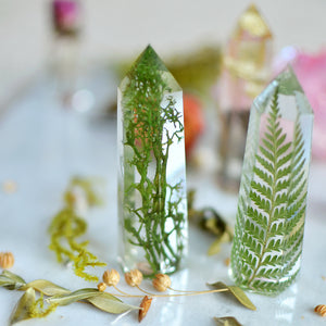Moss decor, Natural crystal point, Faux clear quartz crystal, Moss terrarium