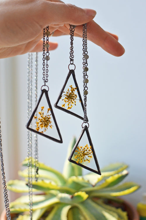 Triangle Glass pendant - Queen Annes lace
