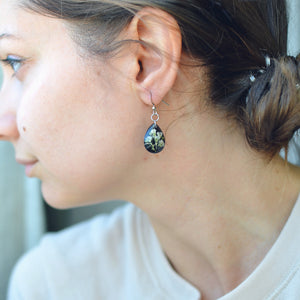 Pressed Queen Anne's Lace teardrop earrings