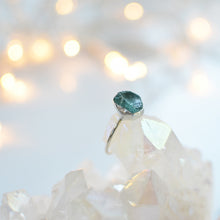 Load image into Gallery viewer, Neon Pacific Blue Apatite silver ring - Raw unpolished gemstone