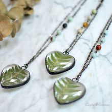 Load image into Gallery viewer, Cinnamon Fern leaf, Heart pendant, terrarium jewelry