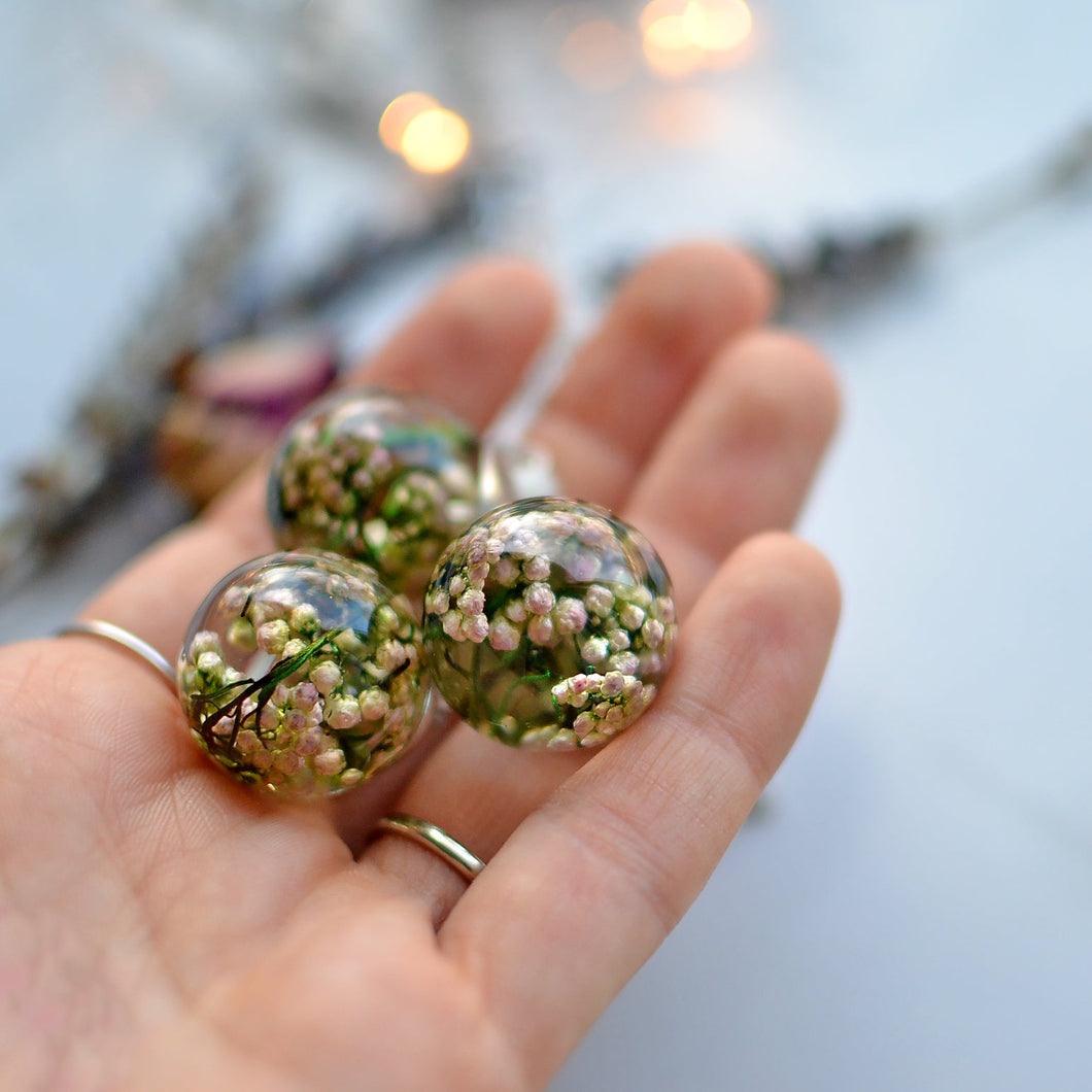 Pink Rice flower silver pendant - 2 cm sphere