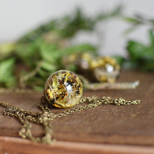 (Wholesale) Lichen moss sphere necklace, 25" bronze