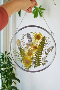 Round pressed flower wall hanging - Wildflower Meadow Mix