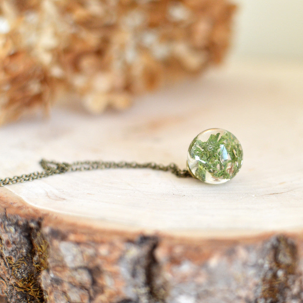 (Wholesale) Real Moss necklace small sphere, 18