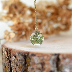 (Wholesale) Real Moss necklace small sphere, 18" bronze