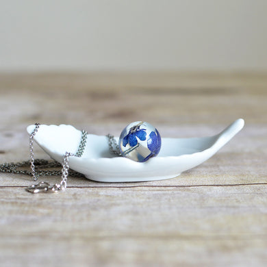 Real flower necklace/ blue verbena small 2 cm sphere