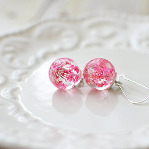 Pink flower dangle earrings