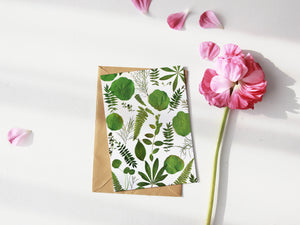 Green Leaves Mix  - Pressed flower collection card