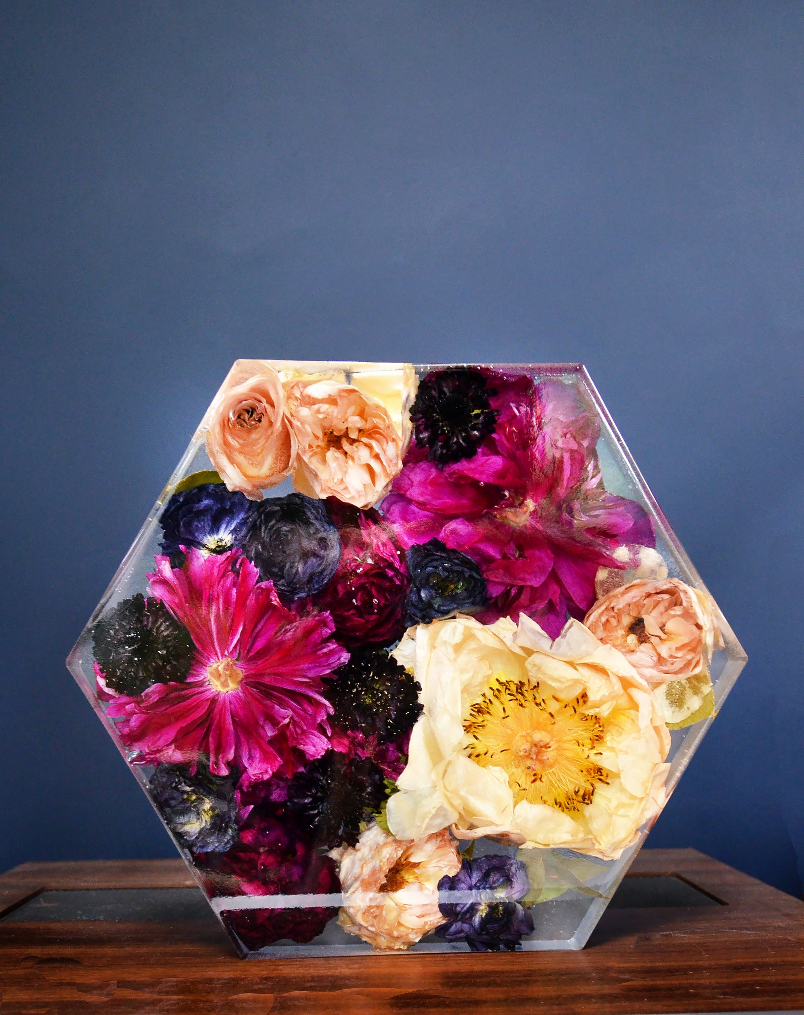 Memorial Flowers 8 wide Hexagon 3D Resin Funeral Flower
