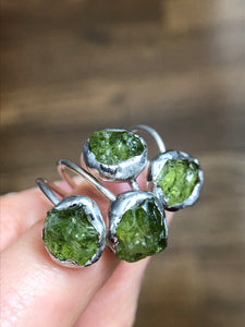 Green natural peridot August birthstone Silver ring